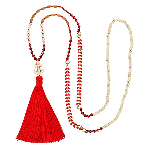 KELITCH Natural White Turquoise Beads Necklace for Women Anchor Pendant New Bohemian Chain Handmade Long Tassel Necklace
