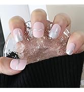 FURUBETA Press on Nails Short Square French Fake Nails Full Cover Matte Pink Acrylic False Nails ...