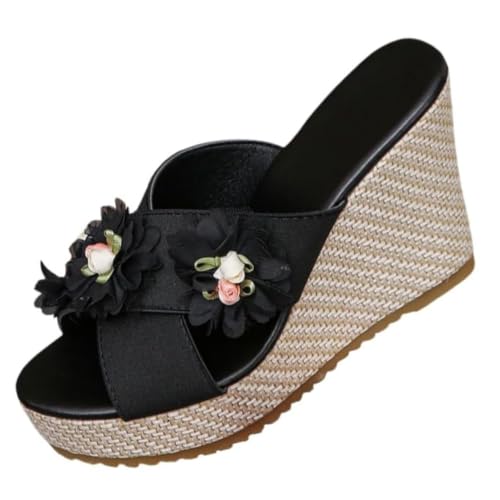 Sandales compensées pour femme avec fleurs 3D à bout ouvert