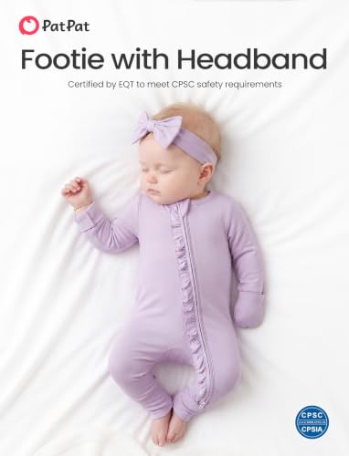 Image of PATPAT Bamboo Viscose Baby Footie with Headband, NB-2T | 2 Way-Zipper, Fold-over mittens and feet, Soft and Breathable, True to size, Stretchy for duration, Comfort in every season