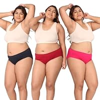 Adira | Hipster Period Panties Plus Size | Hipster Fit | Reusable | Leakproof Panty for Periods | Low to Medium Flow | Use with Pad | Plus Size | Pack of 3 | Navy Blue, Dark Pink & Maroon | 6XL