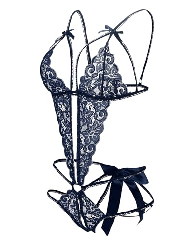 Image of Donnalla Women's Deep V Lace Teddy One Piece Lingerie Cutout Strappy Lingerie