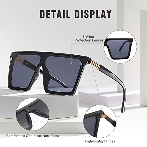 Dollger Square Oversized Sunglasses for Women Men Trendy Flat Top Big Black gold Shades UV400 Sunnies4