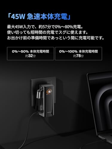undefined EcoFlow RAPID Pro 3-in-1モバイルバッテリー 10000mAh 67W【急速充電/モバイルバッテリー+折りたたみ式ACプラグ+USB-Cケーブル一台三役/大容量/2台同時充電/コンパクト設計/残量表示/過熱防止/iPhone、Android、PC、タブレット、ゲーム機、スマートウォッチ等各種機器対応/機内持ち込み可】 の商品画像 5