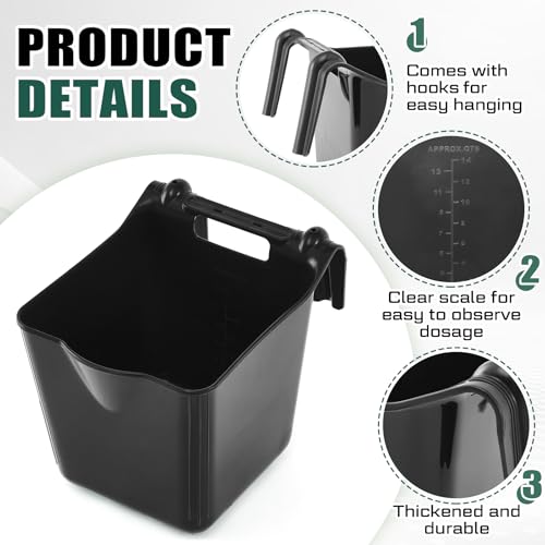 Image of Marsui 8 Pcs 15 Quart Horse Feeders for Stall Hook Over Hanging Fence Hay Feeder Mountable Livestock Plastic Feed Bucket for Farm Stalls Pasture, Stable to Feed Horses Sheep Cattle Cows Etc (Black)