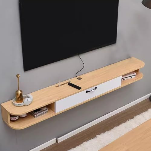 Meuble TV mural bois 140cm étagère flottante salon