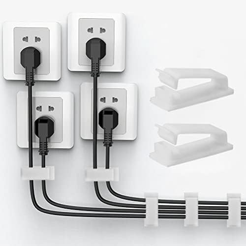 30 Pcs Self Adhesive Cable Management Clips, Cable Organisers Sticky Wire Clips Cord Holder with Transparent Storage Box Wire Clips for Home Office School (46 x 18 mm, White)