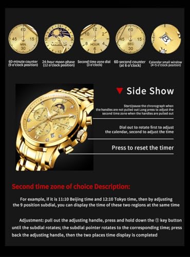 Image of OLEVS Multifunctional Chronograph Calendar Watch for Man Diamond Analog Moon Phases Wrist Watches Stainless Steel Waterproof Luminous Mens Watch