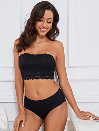 Strapless Bandeau Bra for Women Lace Floral Bralettes Stretchy Chest Wrap Non Padded Tube Top Seamless Bras for Women3
