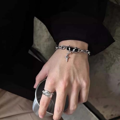 Image of 2 PCS Gothic Chain Bracelet for Men, Stylish Double Chain Punk Bracelet for Men, Alloy Men Bracelet for Gifts, Fashion Jewellery for Diwali, Christmas, Birthday