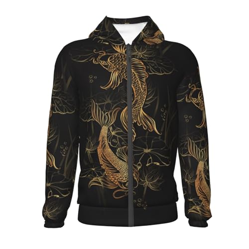 Koi Carps and Lotus Kids Pullover Hoodies Boys Zip Up Sweatshirts Girls Athletic Clothes with Pocket2