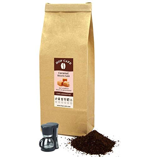 HOP CAFE - Café moulu - Arôme Caramel Beurre Salé - 500g - pour cafetière Filtre