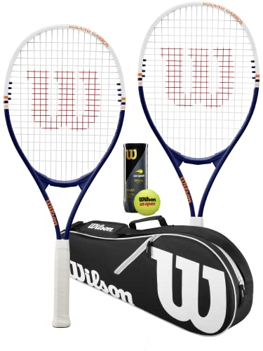 Racketworld Wilson Roland Garros Elite Lot de 2 raquettes de tennis avec sac noir Wilson Advantage et 3 balles de tennis de qualité supérieure Cover