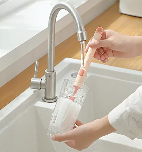 Image of 2pcs Brush Cleaning Set Detachable Sponge Cleaning Brush Non Scratch Glassware Bottle Washing Brushes with Long Handle Cup Cleaning Brush for Coffee Mugs Milk Cups Baby Bottles (Green+Pink)