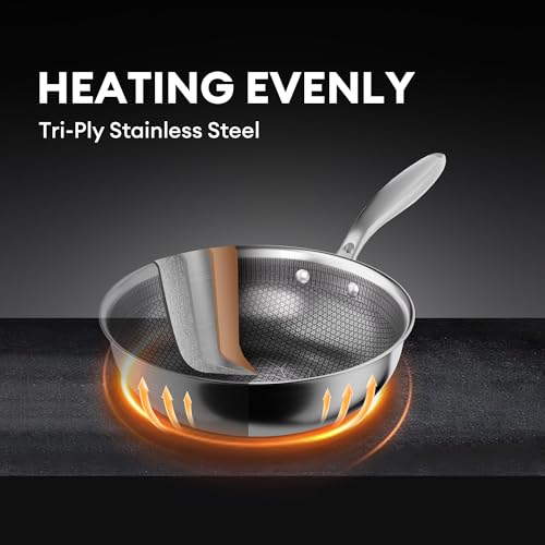 COOKER KING 10-Inch Wok with Lid, Hybird Nonstick Wok Professional Grade, Stainless Steel Woks & Stir-Fry Pans, Stay-Cool Handle, Dishwasher & Oven-Safe,Compatible with All Cooktops