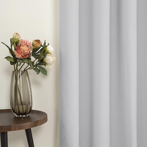 Image of YoungsTex Short Linen Blackout Curtains 40 Inch Length, Thermal Insulated Black Out Drapes with Grommet Room Darkening for Bathroom Bedroom Window, Light Grey, 2 Panels, 42 X 40 Inch