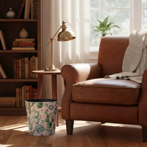 Image of PU Leather Small Trash Can Wastebasket, Round Garbage Container Basket for Bathrooms, Laundry Room, Kitchens, Offices, Kids Rooms, Bedrooms,Dorms,Home Decorative Art Bin, 2.9 Gallon(Floral Breeze)