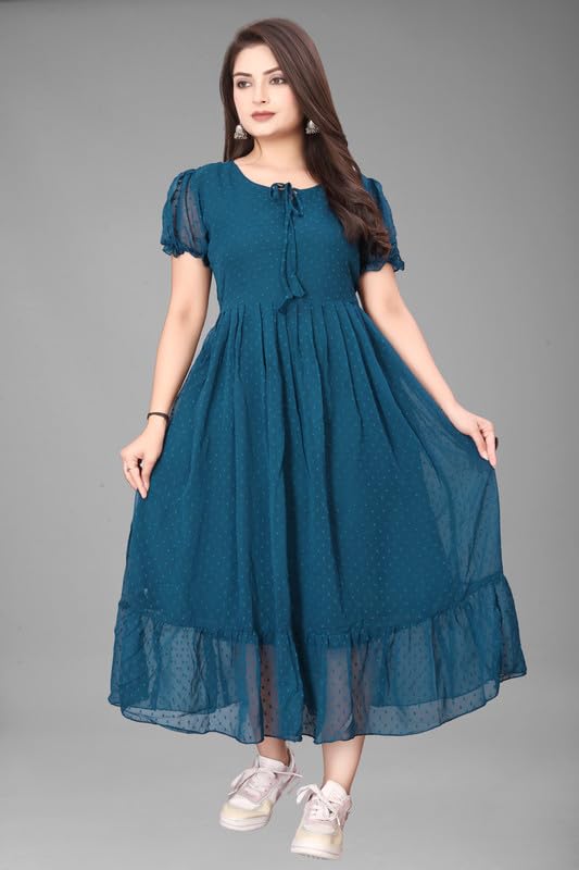 Image of Flower Printed Georgette Maxi Dress for Beautiful Women