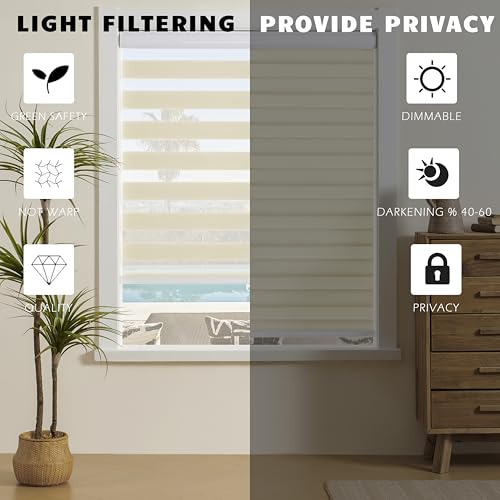 JIANGPIN TEXTILE Cordless Zebra Blinds for Indoor Windows Free-Stop Zebra Shades Dual Layer Light Filtering Sheer Shades Roller Window Blinds for Home (23" W X 72" H, Cream) by JIANGPIN TEXTILE - Image 3
