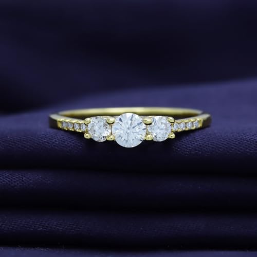 18K Gold Plated Moissanite Diamond Round 3-Stone Ring | Engagement Style Ring for Women | Promise Ring for Her (0.45 Ctw)3