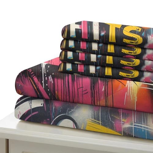 Housses de couettes graffiti 3D microfbre 200x200cm pour lit double avec 2 taies