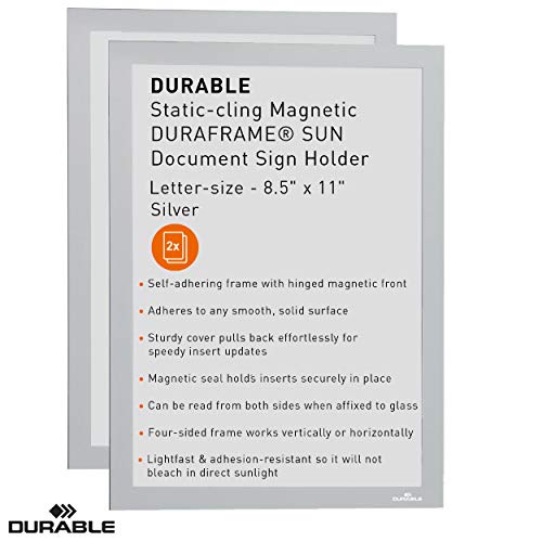 Durable Static-Cling Magnetic Duraframe Sun Document Sign Holder, Letter-Size 8-1/2" X 11", Silver, 2 Pack (400023) #TOP1
