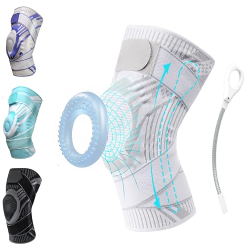Drakon Rodillera Menisco y Ligamento. Rodillera de Compresión para Gym y Futbol con Estabilizadores Laterales y Bandas Ajustables. Rodillera Rotuliana para Hombre y Mujer. (Morado, Large)