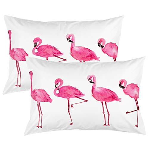 ARIGHTEX Bedding Pillowcases Pink Flamingo Pillow Covers Soft and Fashion Tropical Birds White Simple Pillow Cases Set of 2 (Standard 20" x 26")