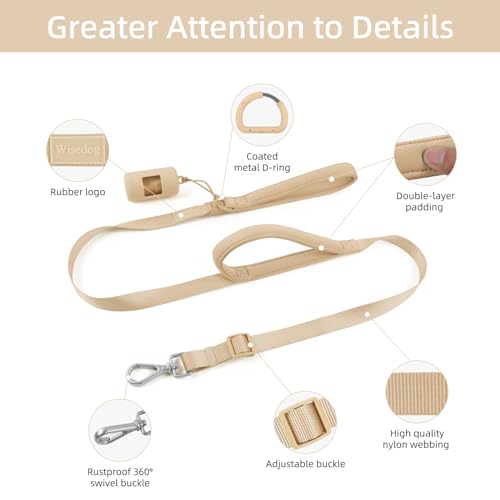 Wisedog Dog Leash with Two Handles - Soft Padded Handles for Exact Control with Poop Bag Holder, Adjustable Length, Heavy Duty Lead for Medium and Large Dogs (Sand Color, L|5.2 ft-6 ft) by Wisedog - Image 4