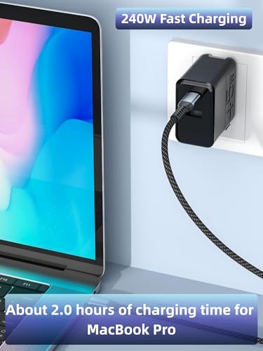 Image of [6.6 ft] 240W Type C USB C to C Cable for iPhone 17 Charger Fast Charging Nylon Braided Cable E-Marker Charger Cord [Silver Black]