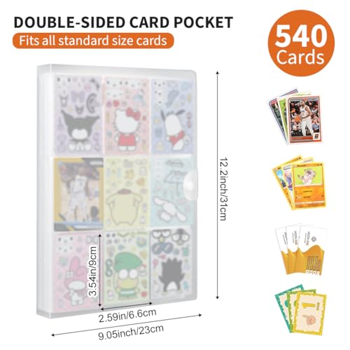 Image of PATPAT 540 Pockets 2.6x3.58 inches Per Cell Card Holder, Trading Cards Organizer Holder Double Sided Transparent Card Collection Book with Snap Button Closure Game Trading Card Holder
