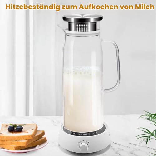 Yirilan 1 L Karaffe mit Deckel, Glaskrug, Wasserkaraffe, Transparent – Ansicht 3