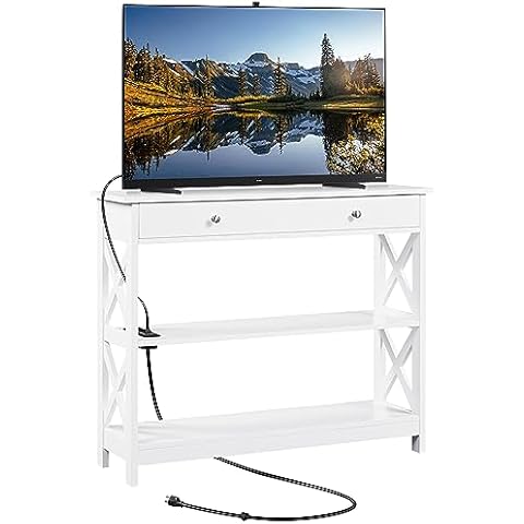 Yaheetech TV Stand with Power Outlet, Entertainment Center with Drawer Cover