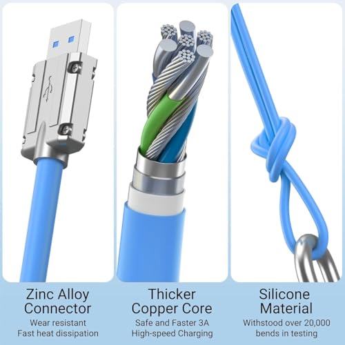 Image of MECHA Multi Charging Cable, 3 in 1 Charger Cord, 120W USB-C Fast Charge, 3.3ft Universal Charging Cable with iOS /Type-C /Micro USB for Phones, iPad, MacBook - Blue