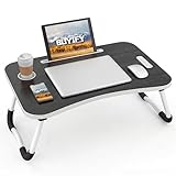 BUYIFY Folding Lap Desk, 23 Inch Portable Wood Black Laptop Bed Desk Lap Desk with Cup Holder, for Working Reading Writing, Eating, Watching Movies for Bed Sofa Couch Floor
