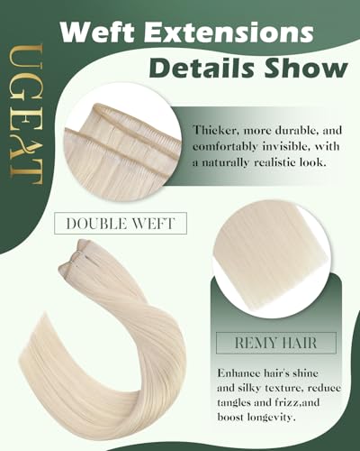 Image of Ugeat Weft Hair Extensions Human Hair Blonde Sew in Extensions Real Human Hair 20inch Platinum Blonde Remy Hair Extensions Real Human Hair Weft 105G