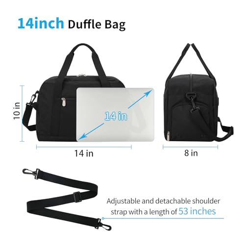 Image of Apenze Small Gym Bag 14 inch lightweight Carry On Mini Duffel Bag with Shoe Compartment for Travel Sport - Black