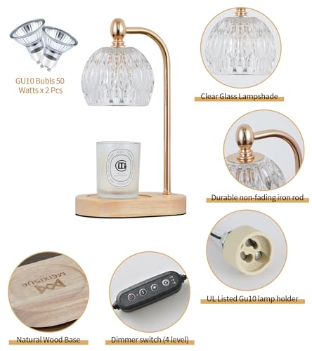MEIXISUE Candle Warming Light,Fragrance Electric Melt Wax Warmer Candle Lamp Timer and Dimmer House Warming Bedroom Decor with 2 Bulbs for Women Gifts Candle Jars Living Room