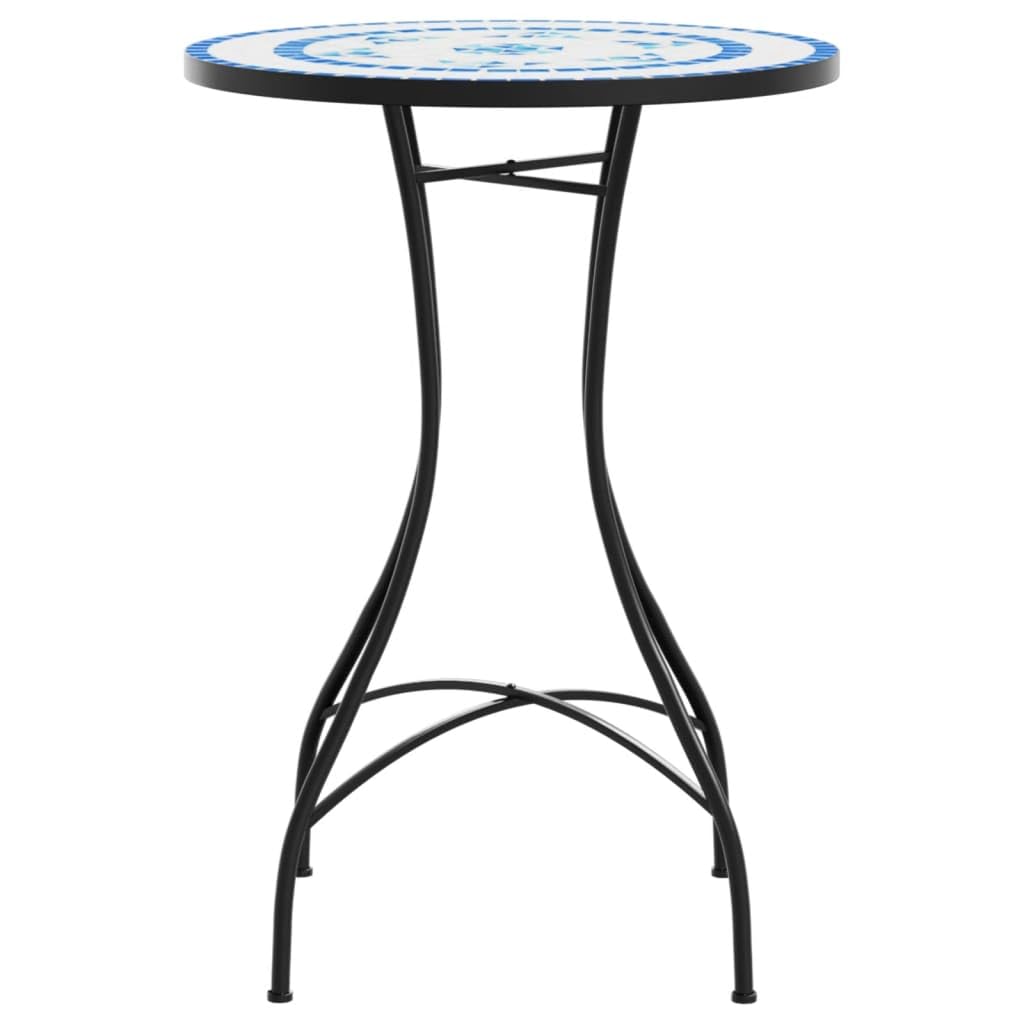 Tavolo da bistrot a mosaico blu bianco, diametro 50 x 70 cm, con piano in ceramica, stabile tavolo da giardino per balcone e terrazza