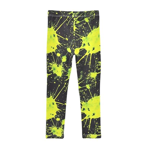 Neon Green Paint Splatters Girls Leggings Ultra Soft Compression Yoga Gym Pants for Kids 4-10T2