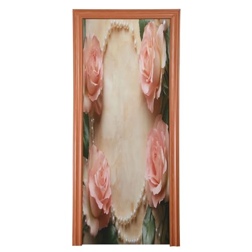 FLildon Roses Retro Pearls Print Door Cover Decoration, Party Accessory Porch Decor for Festive Ornament Room Door Covers 32 x 79 Inch