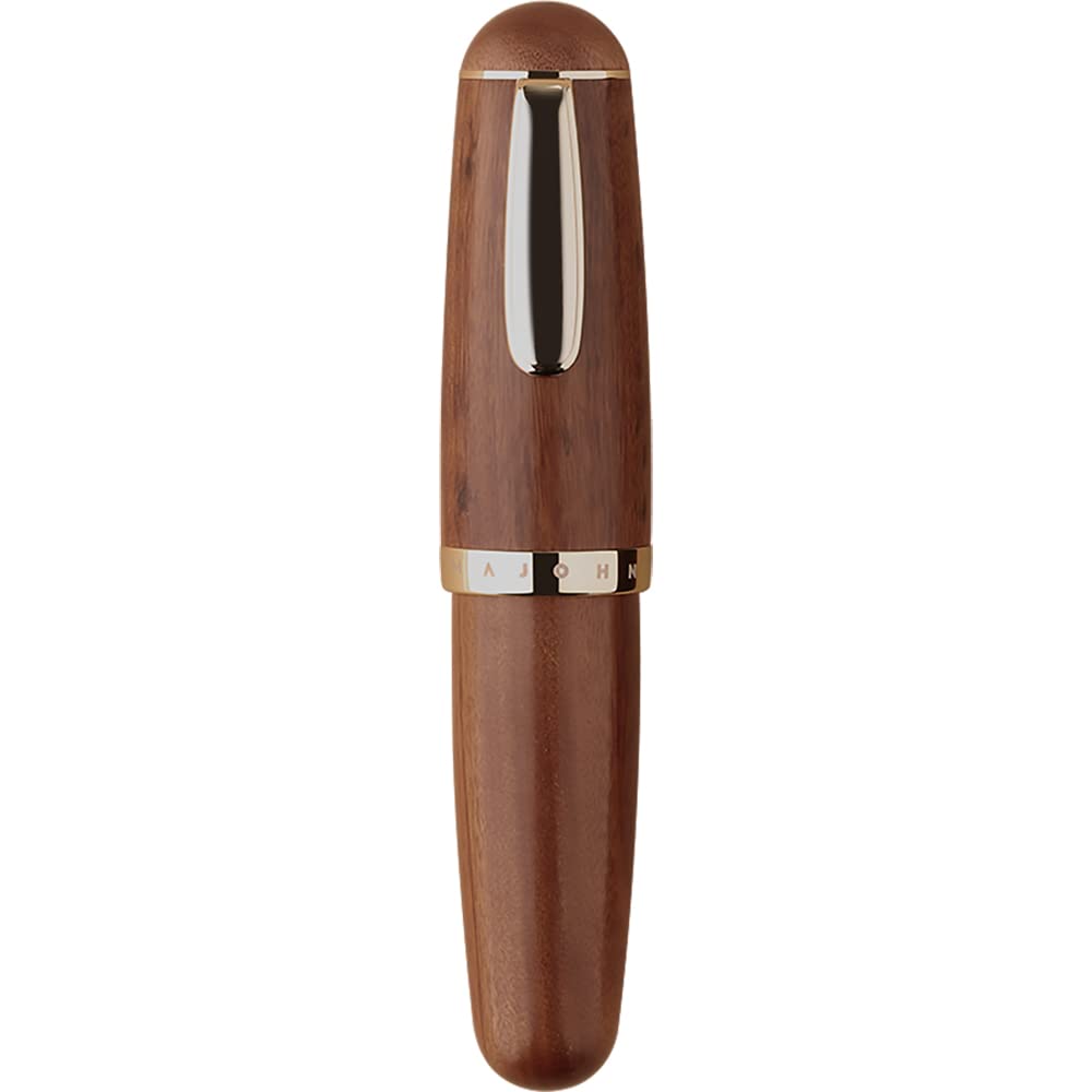 Majohn Q1 Fountain Pen Fude Pen Bent Nib Brown Wood, Little Fat Man Eyedropper Filling Pocket Pen Large Capacity