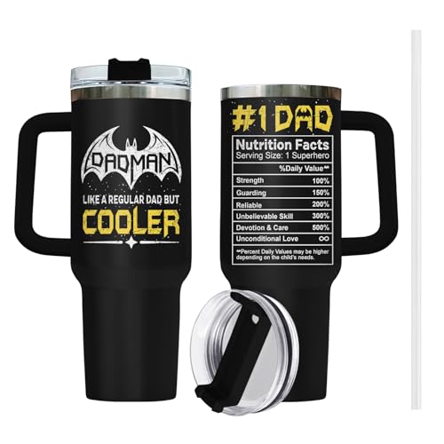34HD Fathers Gifts, Dadman Tumbler with Handle Straw 40 oz
