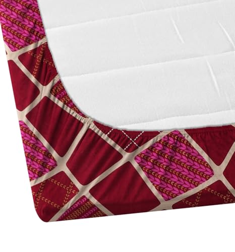 Image of DECORUM Glace Cotton Fitted 1 Bedsheet King Size (72 inchx78 inch) | All Around Elastic | Cotton Feel | 2 Pillow Covers (17 inchx27 inch) | Fits Up to 8 inch Mattress | 200-220 TC | Printed Double Bed Sheet Set