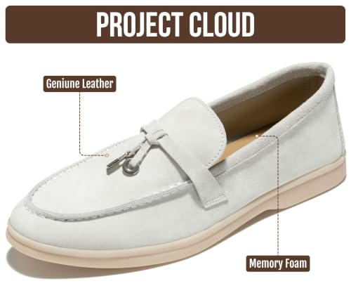 Image of Project Cloud 100% Genuine Leather Slip-on Casual Loafers for Women | Memory Foam Insole Lightweight Womens Loafers - Non-Slip Moccasins Comfortable Casual Footwear - Comfortable Loafers Women