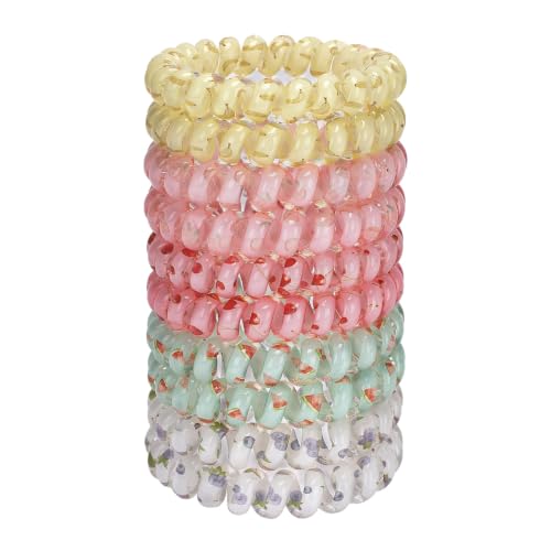 JessLab Spiral Hair Ties for Ladies, 10-Pack Elastic Cute Plastic Coil Bands, No-Damage Accessory for Women and Children with Thick or Thinning Hair, Fruit