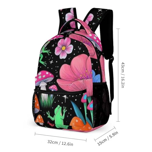 Backpack with Lunch Box & Cosmetic Bag Set Beautiful Magical Flowers Goth Moon Mushrooms Frogs Bookbag Daypack Set Backpack with Lunch Bag Storage Bags2
