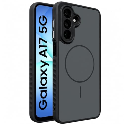 Image of VONZEE Matte Magnetic Case Compatible for Samsung Galaxy A17 Wireless Charging Shockproof Anti-Scratch TPU PC Slim Fit Full Protection Phone Cover for Samsung Galaxy A17-BLACK