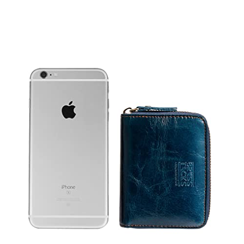 Image of Vintage Full Top Grain Leather Wallet RFID Blocking Multi Card Case with Zipper Pocket Card Holder for Men Women Gift Box