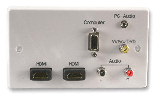 PRO SIGNAL 2 Gang Multimedia Wall Plate with 2 HDMI, RCA Phono Audio & Composite Video, VGA & 3.5mm Stereo Jack Sockets - PELR0068